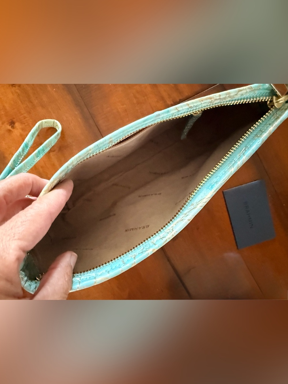 Brahmin Turquoise Croc-Embossed Wristlet - Picture 4 of 7